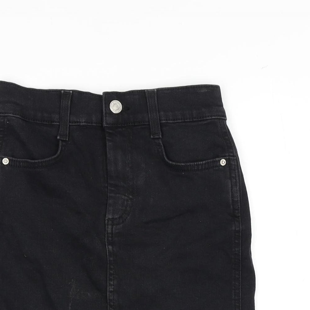 Denim & Co. Womens Black Cotton A-Line Skirt Size 4 Zip