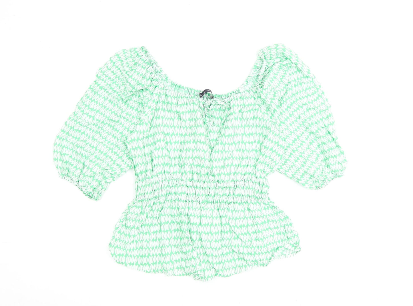 Marks and Spencer Womens Green Geometric Viscose Basic Blouse Size 10 Square Neck