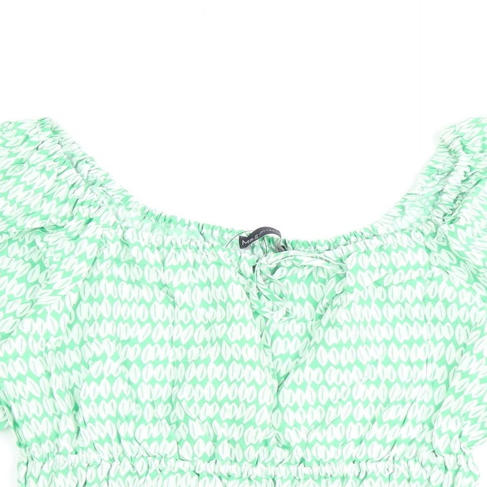 Marks and Spencer Womens Green Geometric Viscose Basic Blouse Size 10 Square Neck