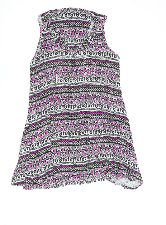 Marks and Spencer Womens Multicoloured Geometric Viscose A-Line Size 14 Round Neck Pullover