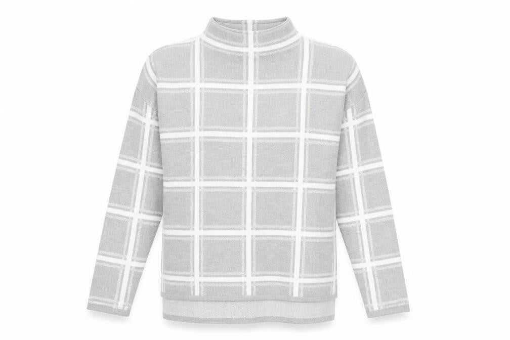 Marks and Spencer Womens Grey High Neck Check Acrylic Pullover Jumper Size 12