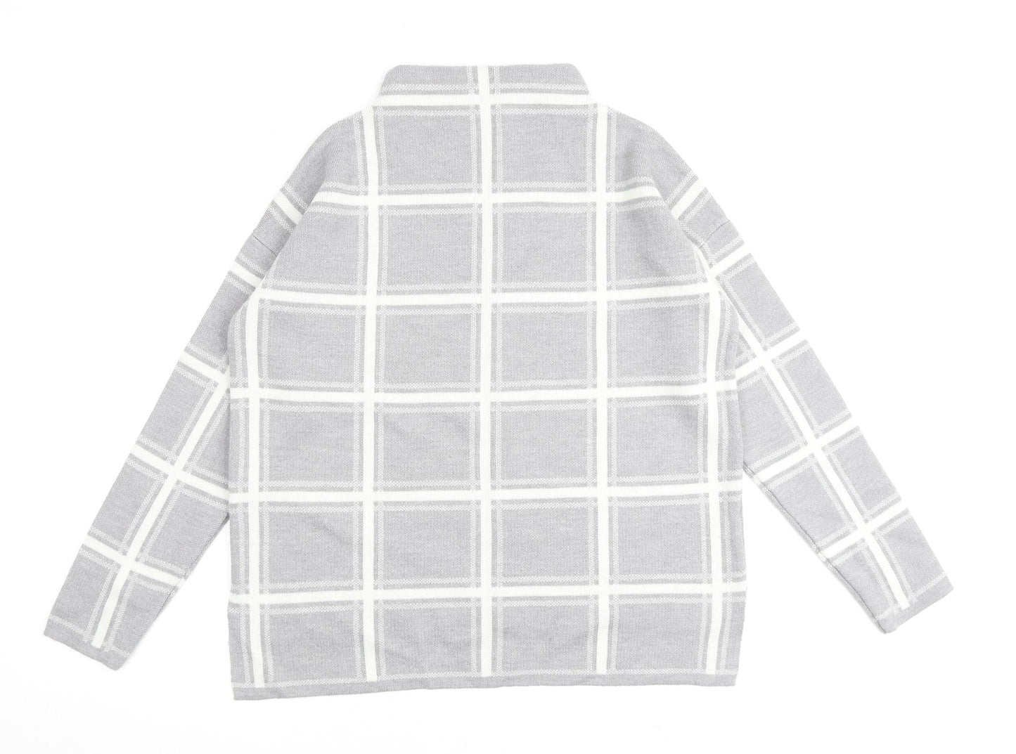 Marks and Spencer Womens Grey High Neck Check Acrylic Pullover Jumper Size 12