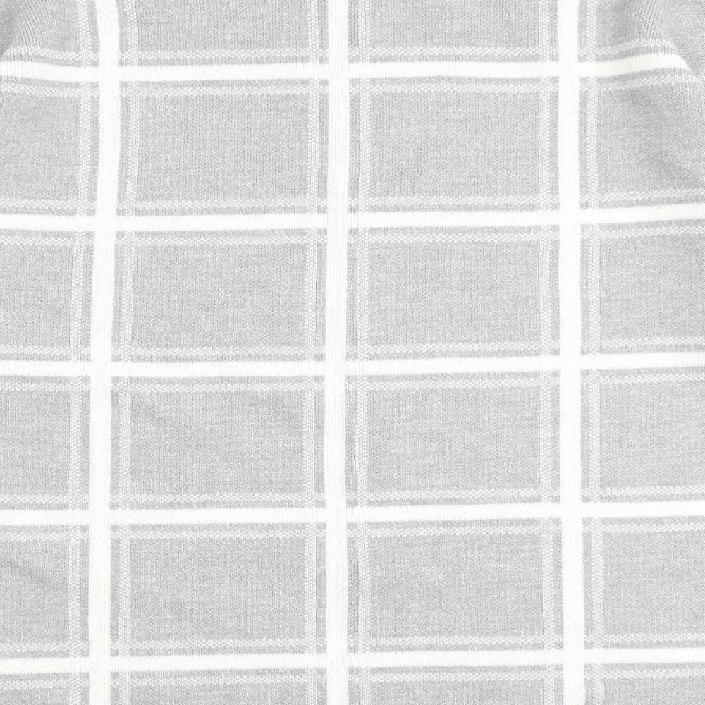 Marks and Spencer Womens Grey High Neck Check Acrylic Pullover Jumper Size 12