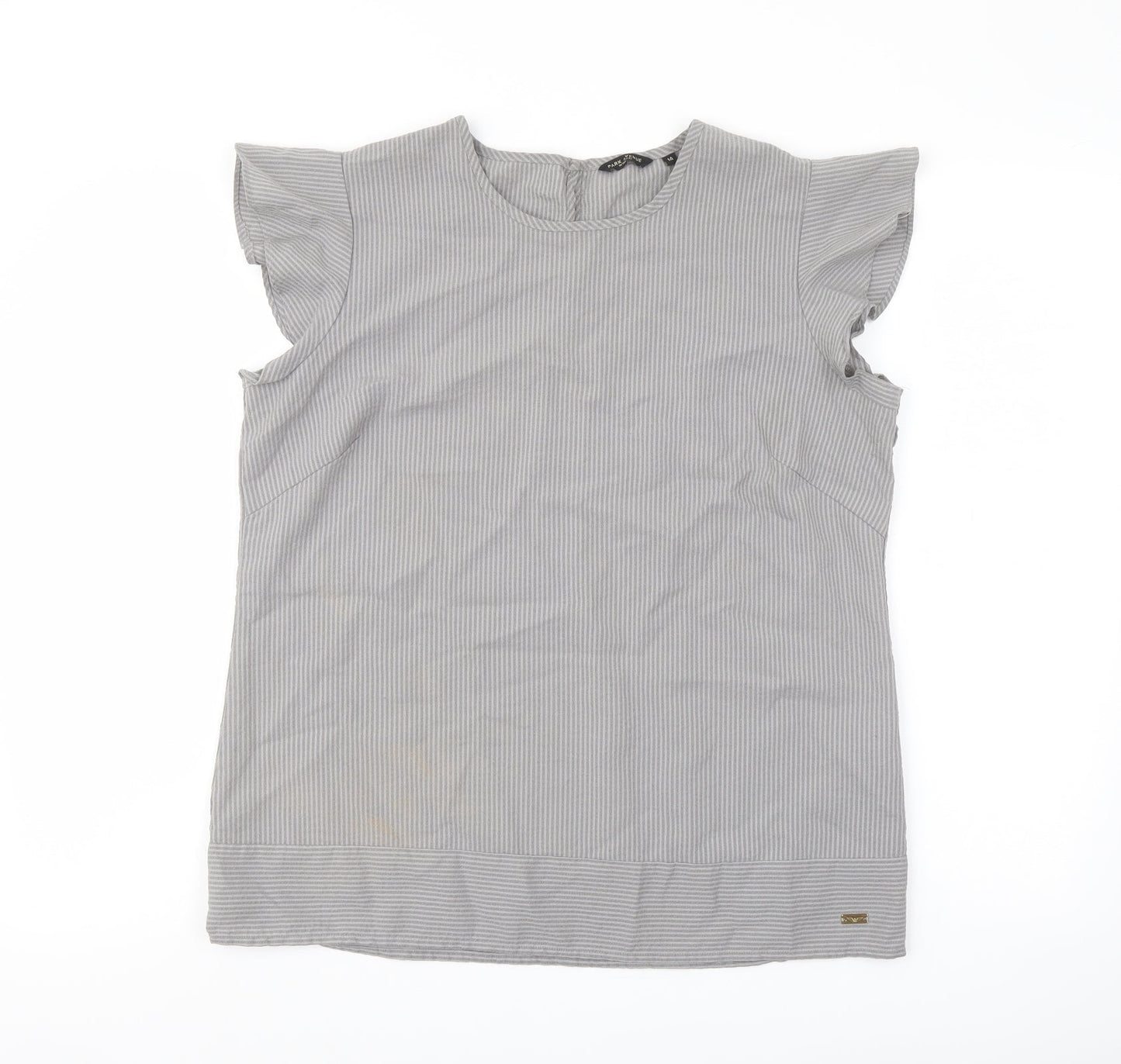 Park Avenue Womens Grey Striped Polyester Basic Blouse Size 14 Crew Neck