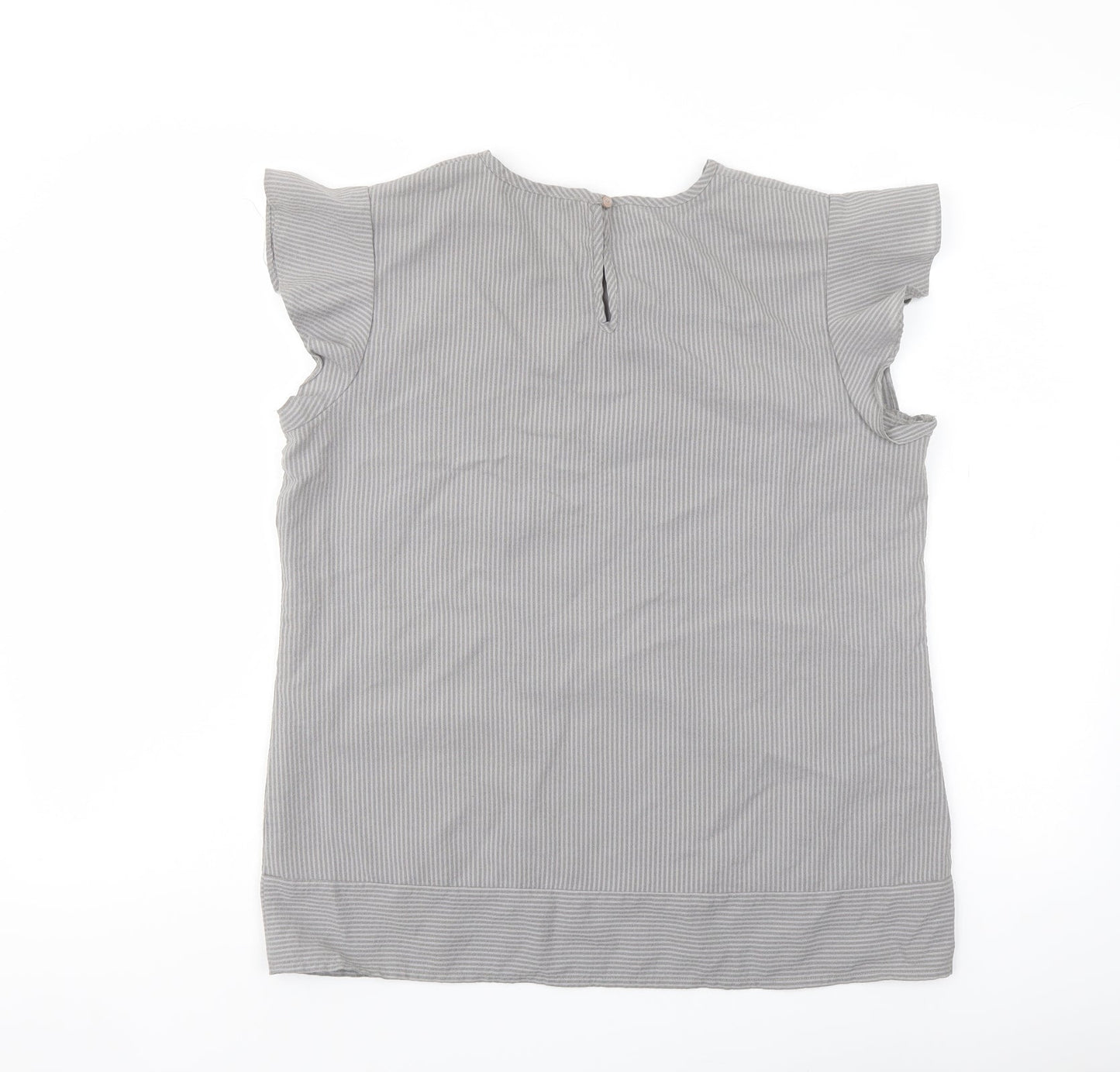 Park Avenue Womens Grey Striped Polyester Basic Blouse Size 14 Crew Neck