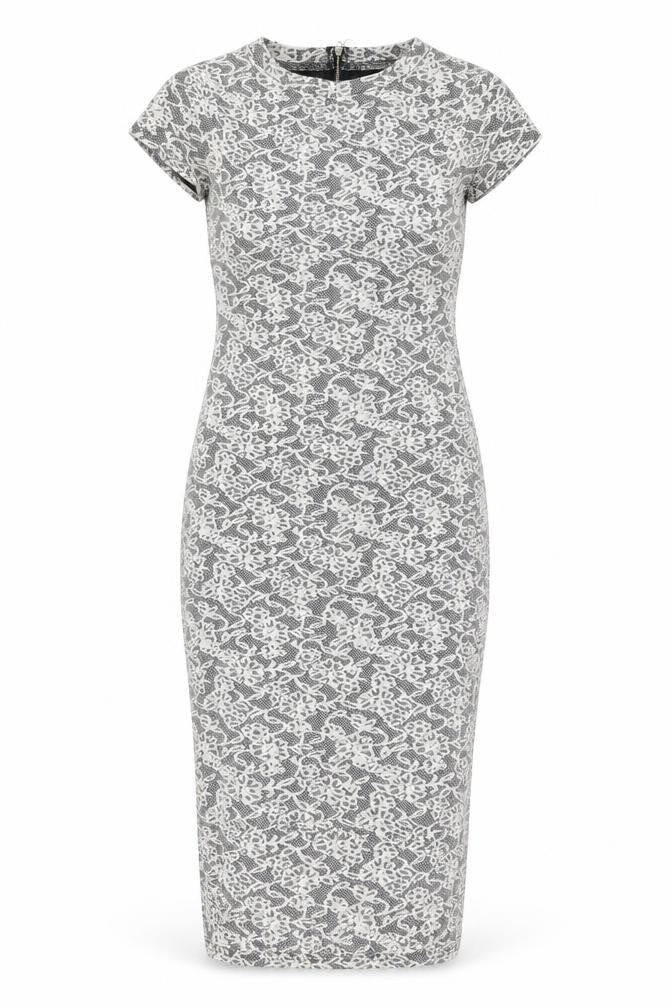 Miss Selfridge Womens White Floral Cotton Bodycon Size 8 Crew Neck Zip