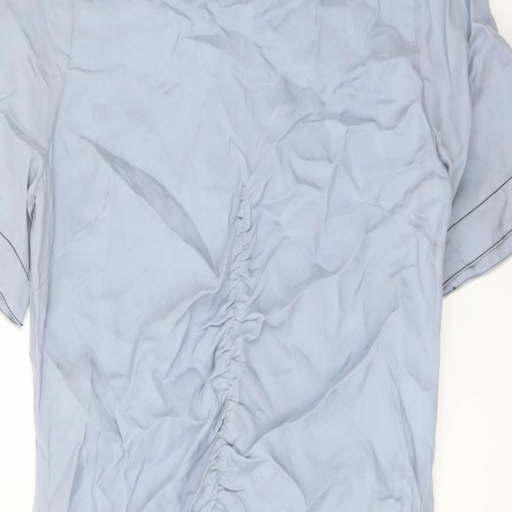 Zara Womens Blue Cupro Shift Size S Round Neck Zip