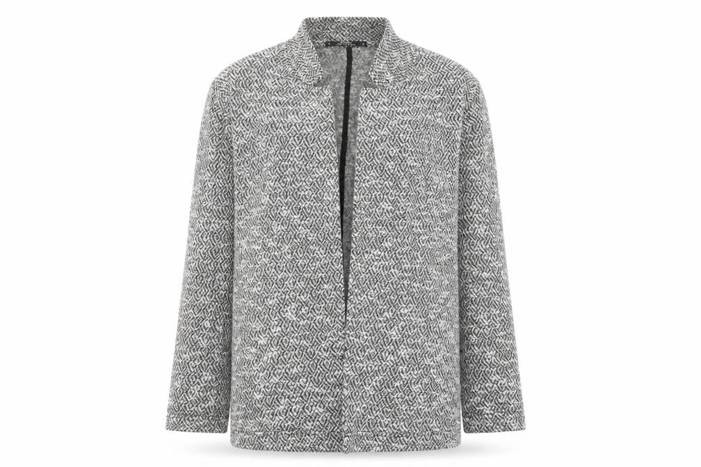 Front view of Miss Selfridge women’s grey geometric jacket blazer, size UK 8