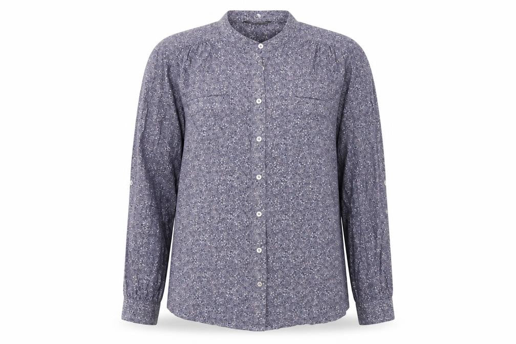 Marks and Spencer Womens Grey Geometric Cotton Basic Button-Up Size 12 Round Neck