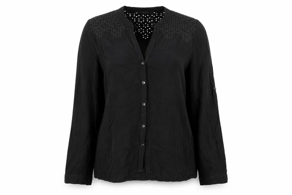 Oasis Womens Black Viscose Basic Button-Up Size 12 Round Neck