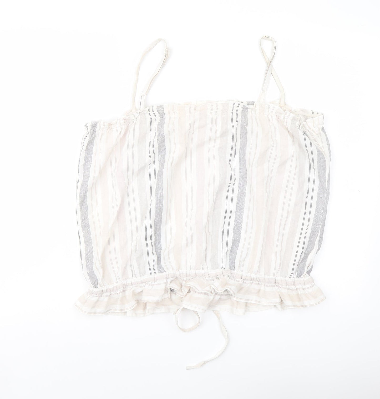 River Island Womens Beige Striped Cotton Basic T-Shirt Size 16 Square Neck