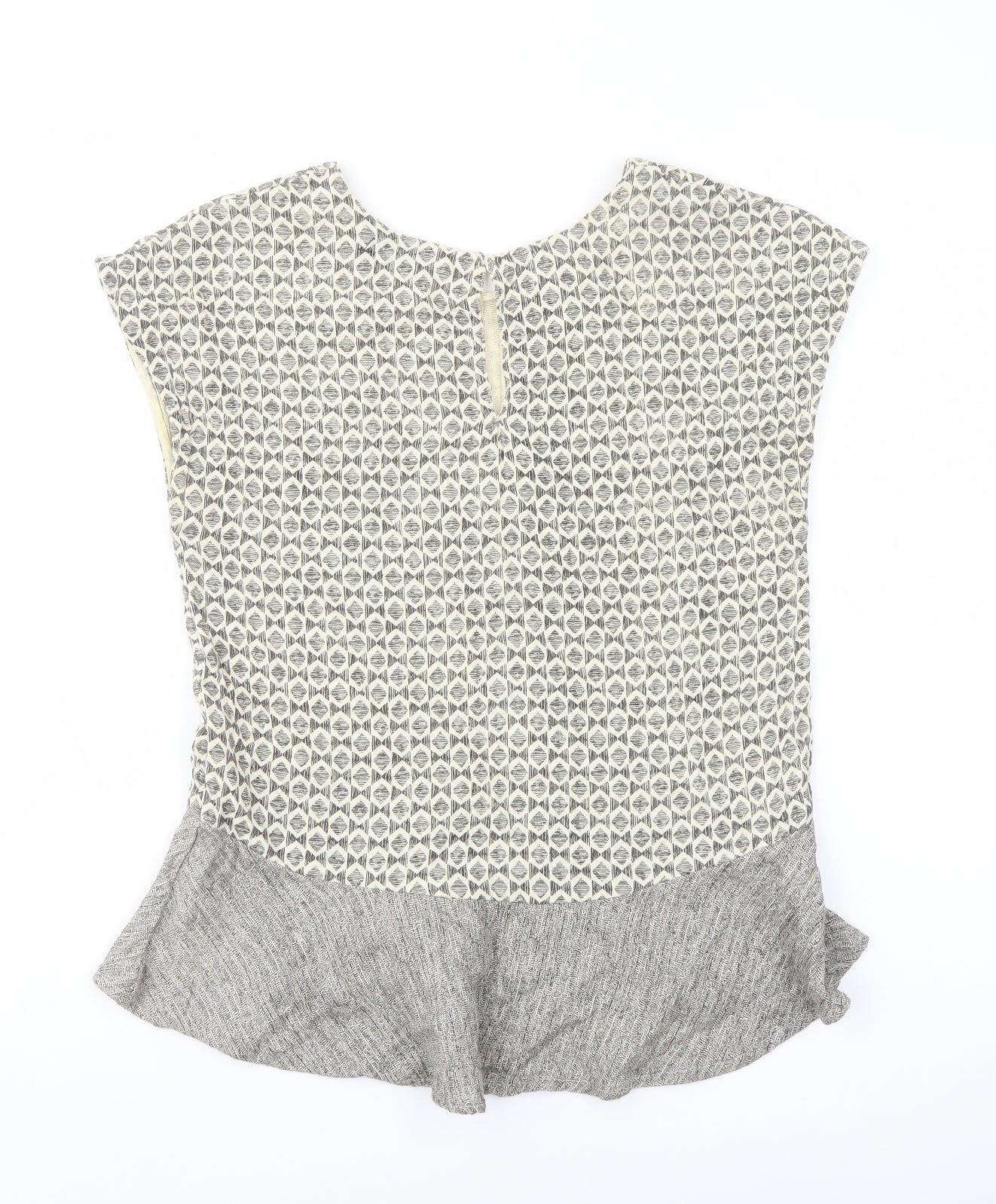 Zara Womens Beige Geometric Cotton Basic Blouse Size XS Round Neck