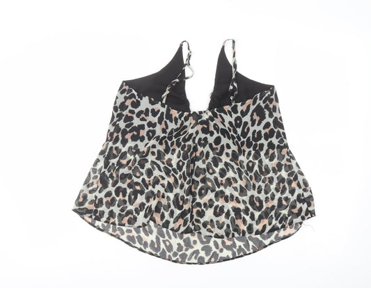 ASOS Womens Black Animal Print Polyester Camisole T-Shirt Size 12 V-Neck