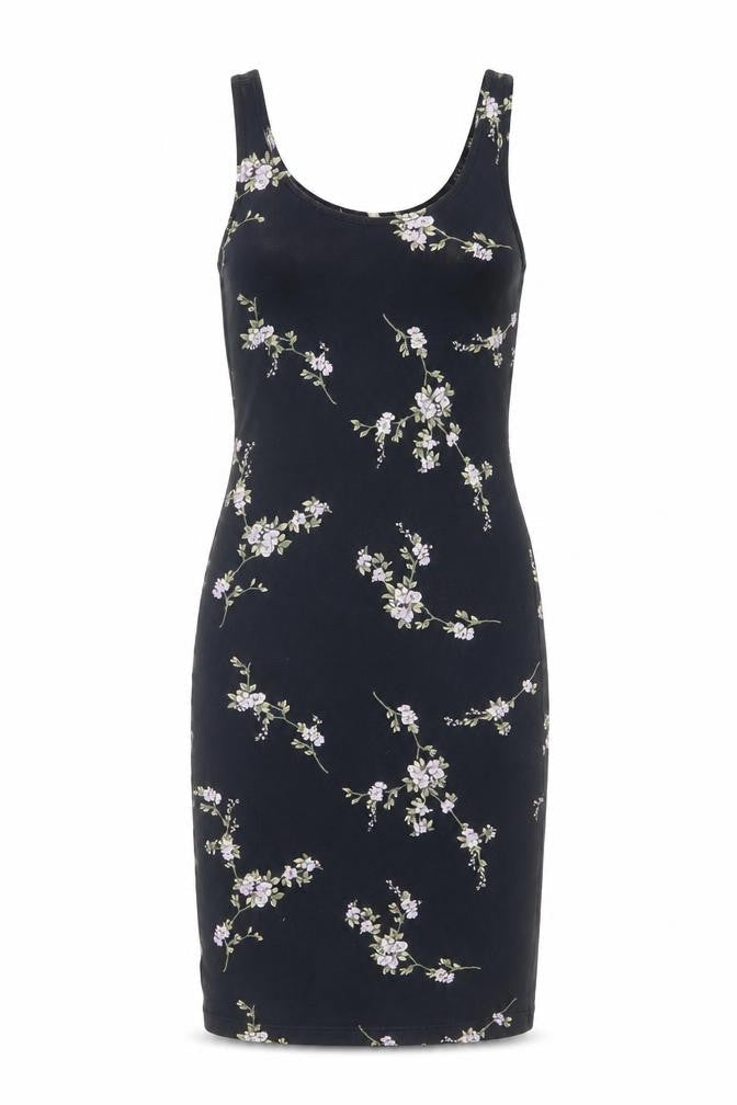 Front view of Miss Selfridge women’s blue floral cotton mini, size UK 6, round neck pullover