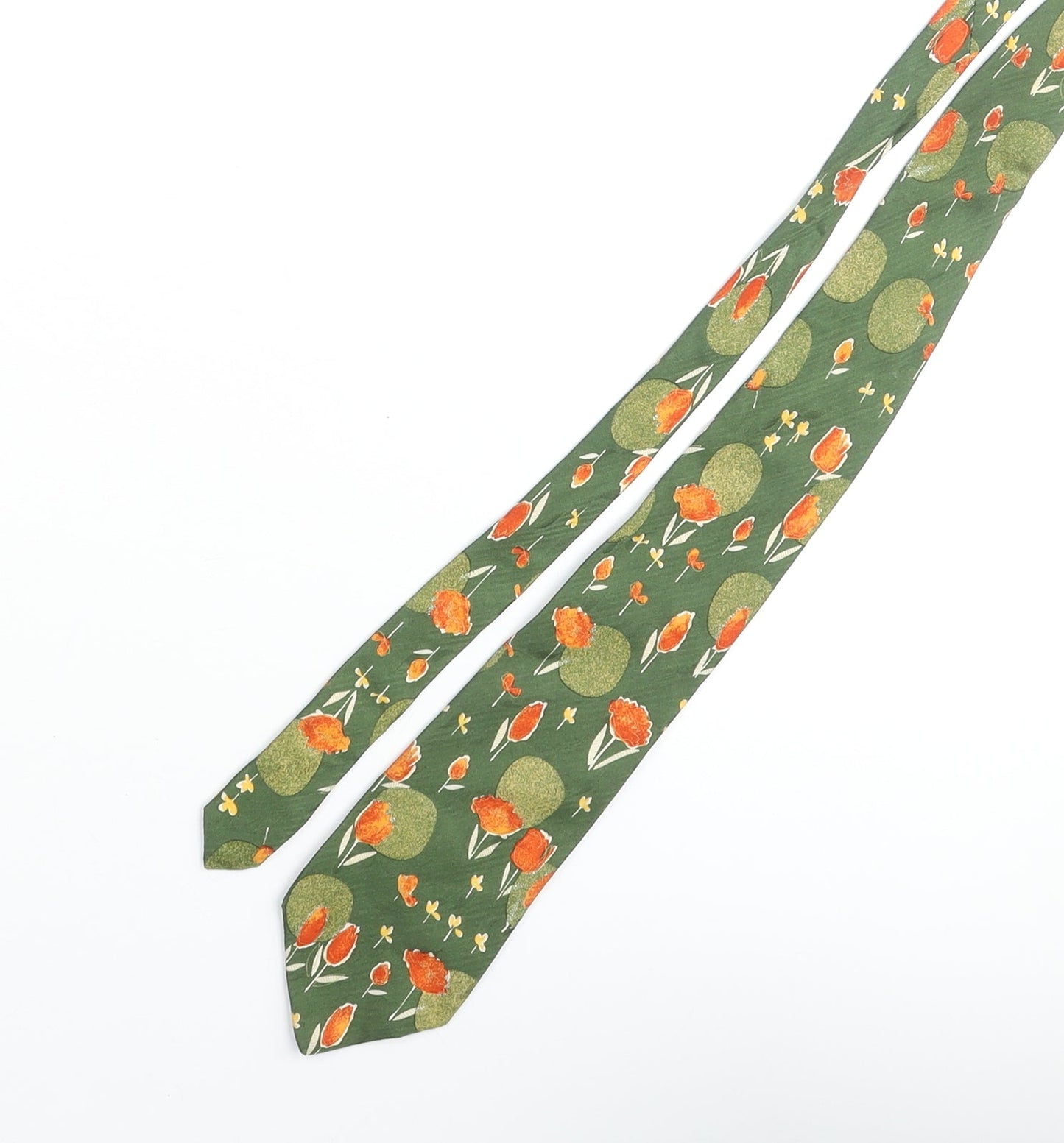 Burton Mens Green Floral Polyester Pointed Tie One Size