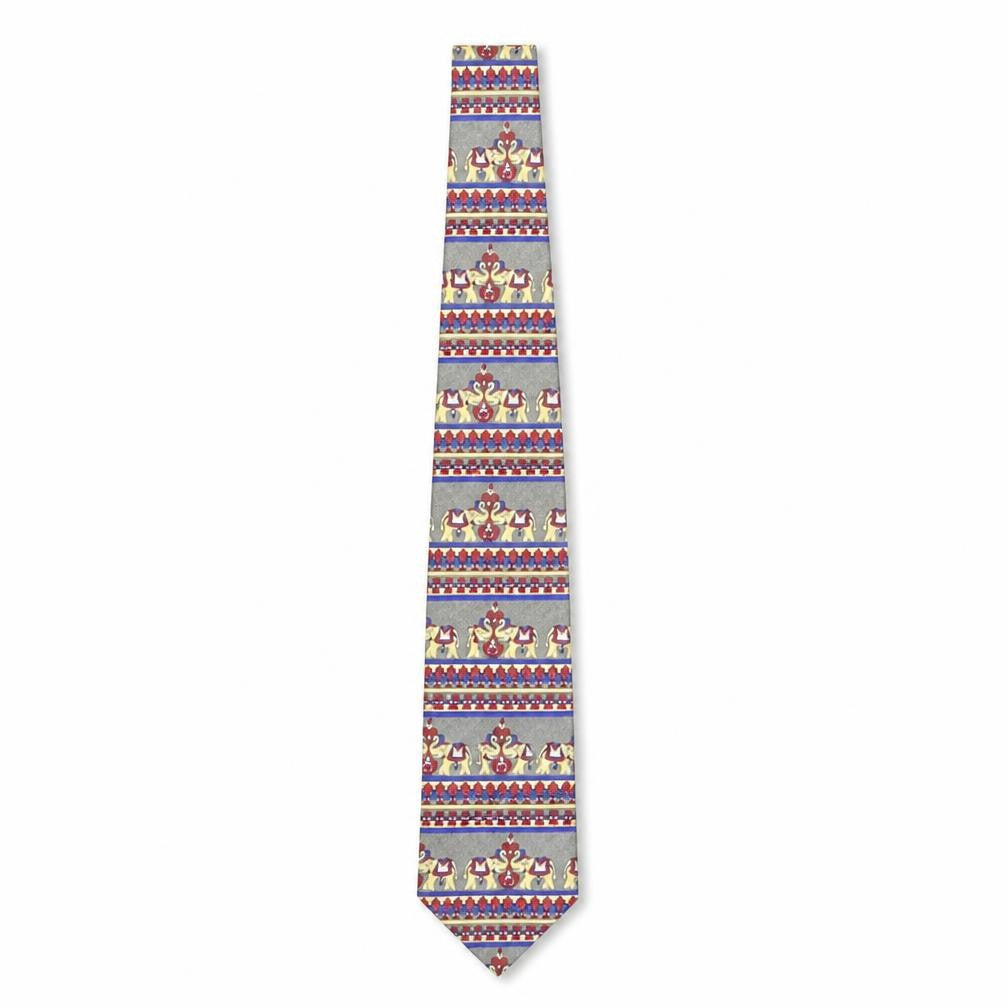 Vintage Elephant Mens Multicoloured Geometric Silk Pointed Tie One Size - Elephant Print