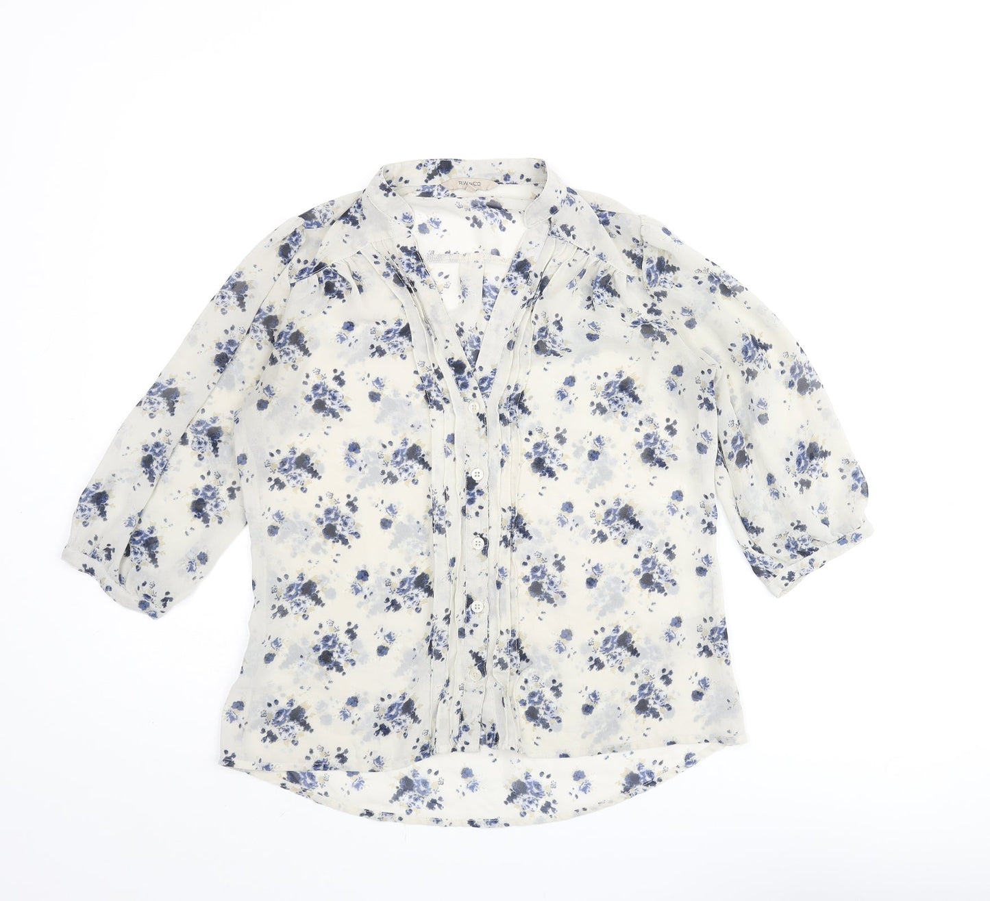 RW&CO. Womens Ivory Floral Polyester Basic Blouse Size XS V-Neck