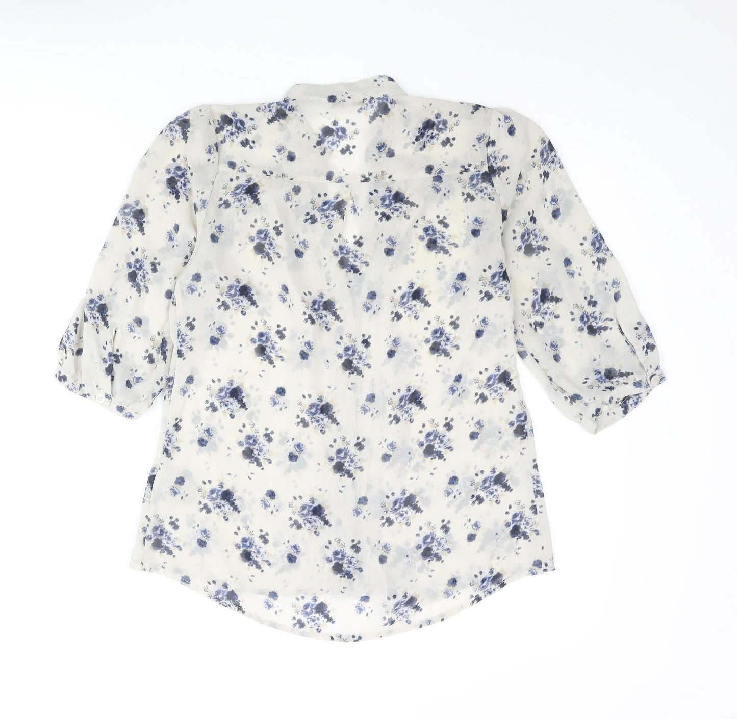 RW&CO. Womens Ivory Floral Polyester Basic Blouse Size XS V-Neck