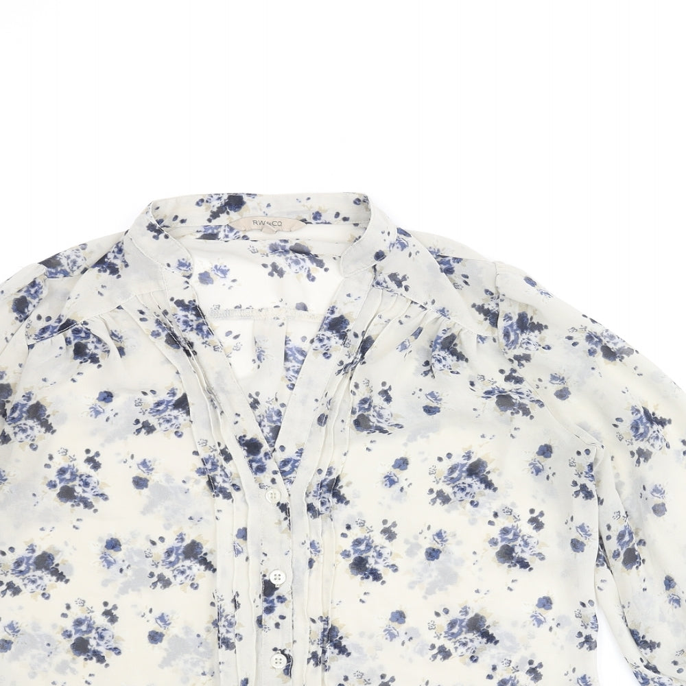 RW&CO. Womens Ivory Floral Polyester Basic Blouse Size XS V-Neck
