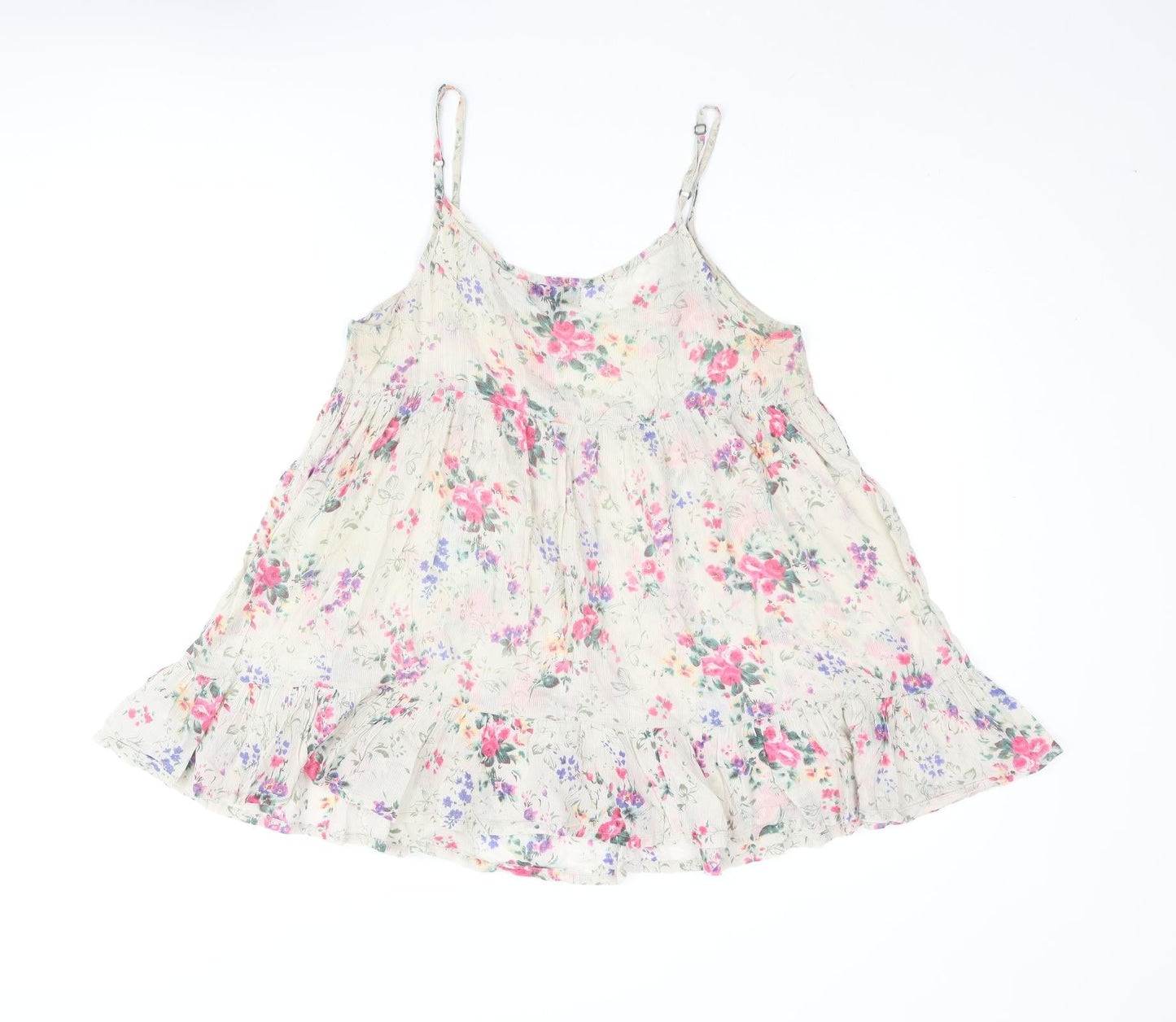 Topshop Womens Beige Floral Cotton Camisole Blouse Size 8 Scoop Neck - Smocked