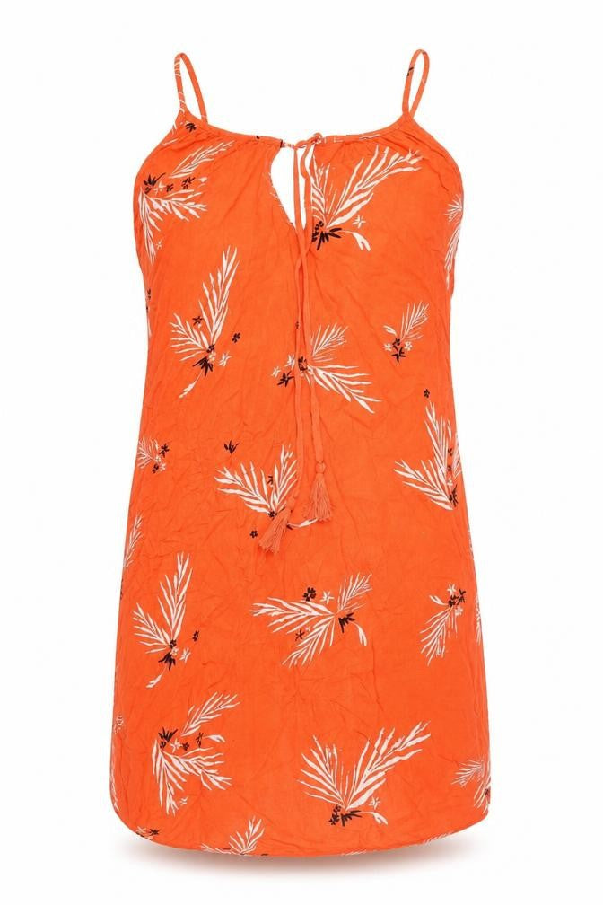 H&M Womens Pink Geometric Viscose Mini Size 6 Scoop Neck Tie - Leaf Print Keyhole Tassle