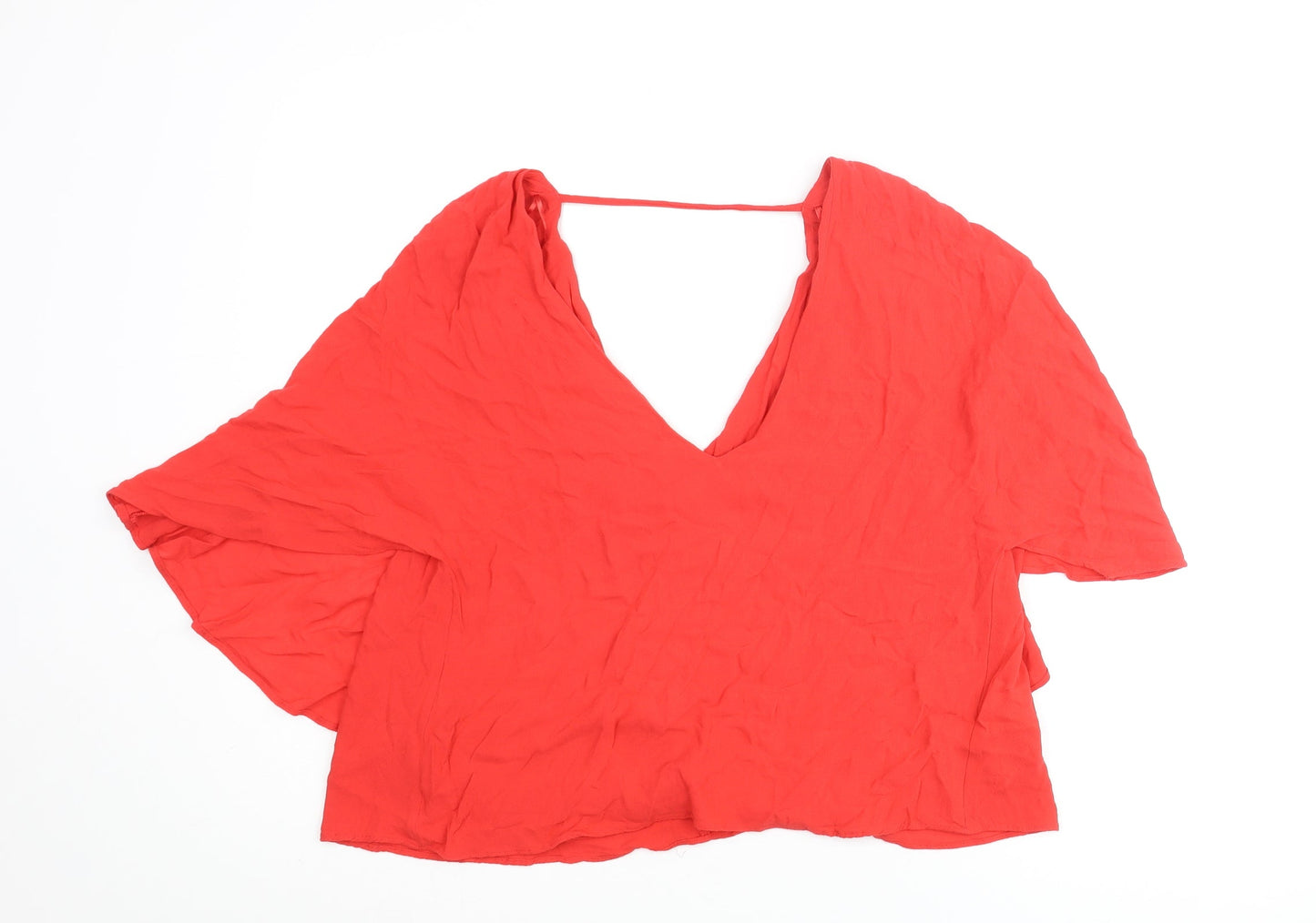 Zara Womens Red Viscose Basic Blouse Size L V-Neck - Batwing