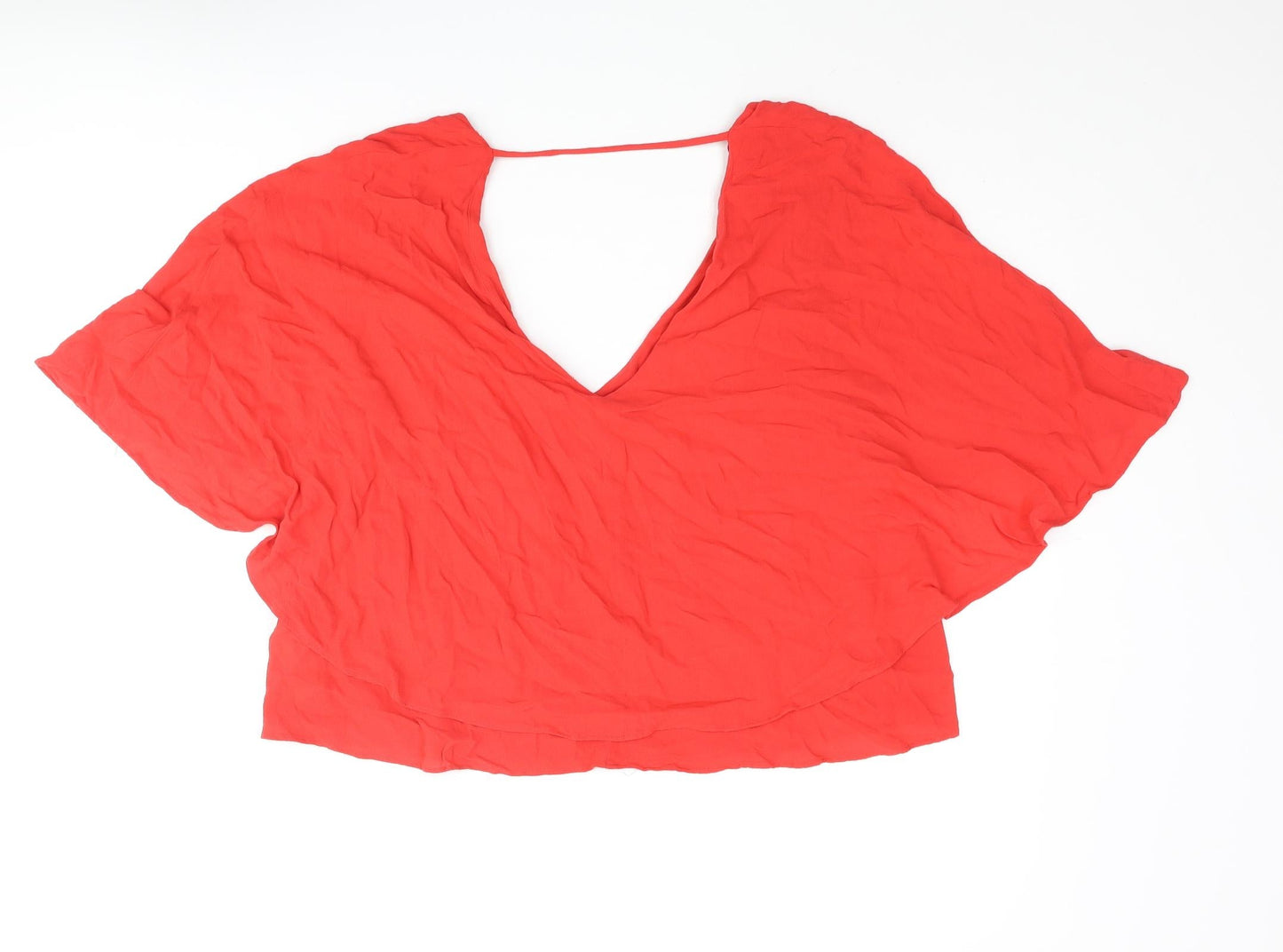 Zara Womens Red Viscose Basic Blouse Size L V-Neck - Batwing