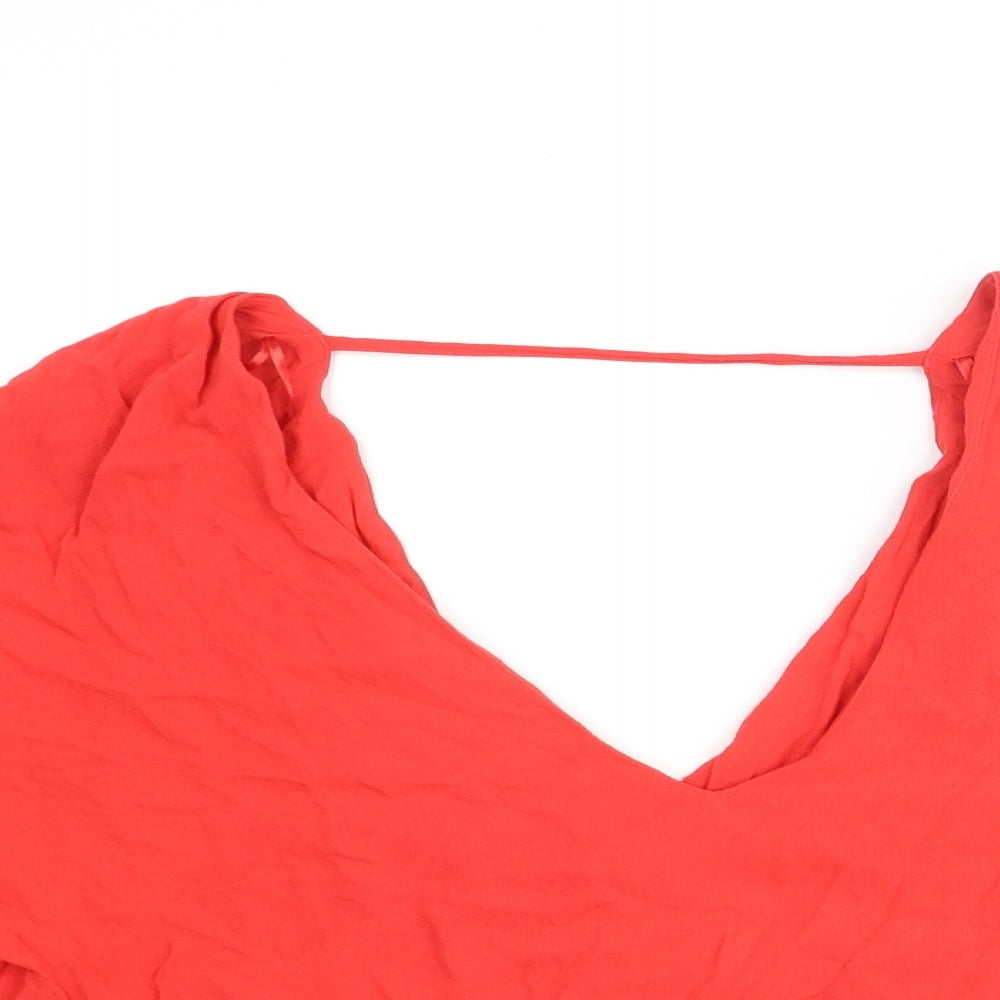 Zara Womens Red Viscose Basic Blouse Size L V-Neck - Batwing