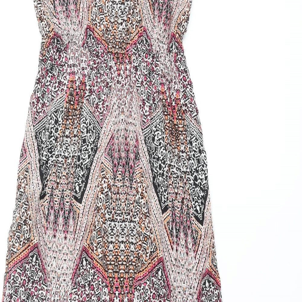 New Look Womens Multicoloured Geometric Viscose Maxi Size 8 Square Neck Pullover