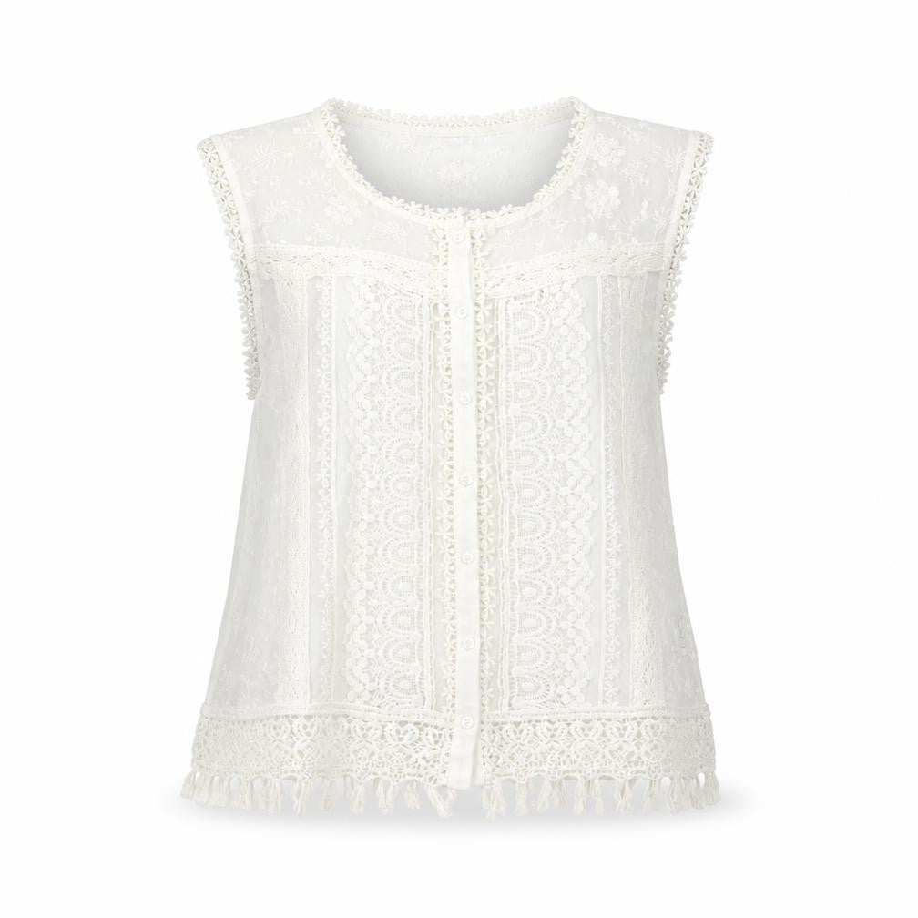 oman Womens Ivory Polyester Basic Blouse Size 14 Round Neck - Lace