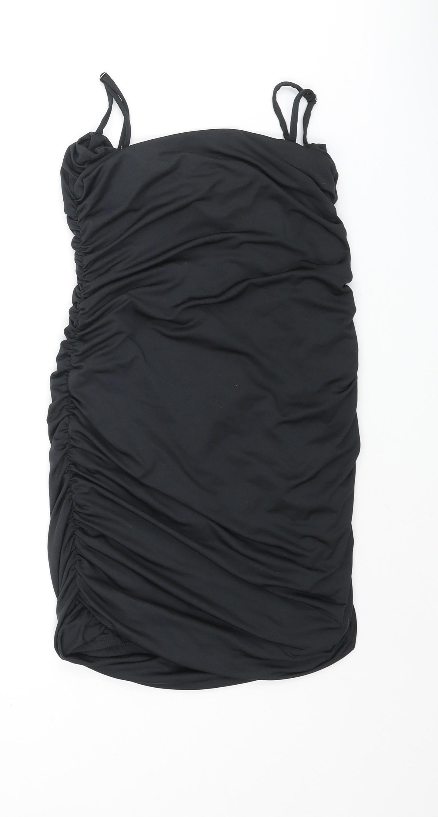 Oh Polly Womens Black Polyester Mini Size 4 Cowl Neck Pullover - Rouched