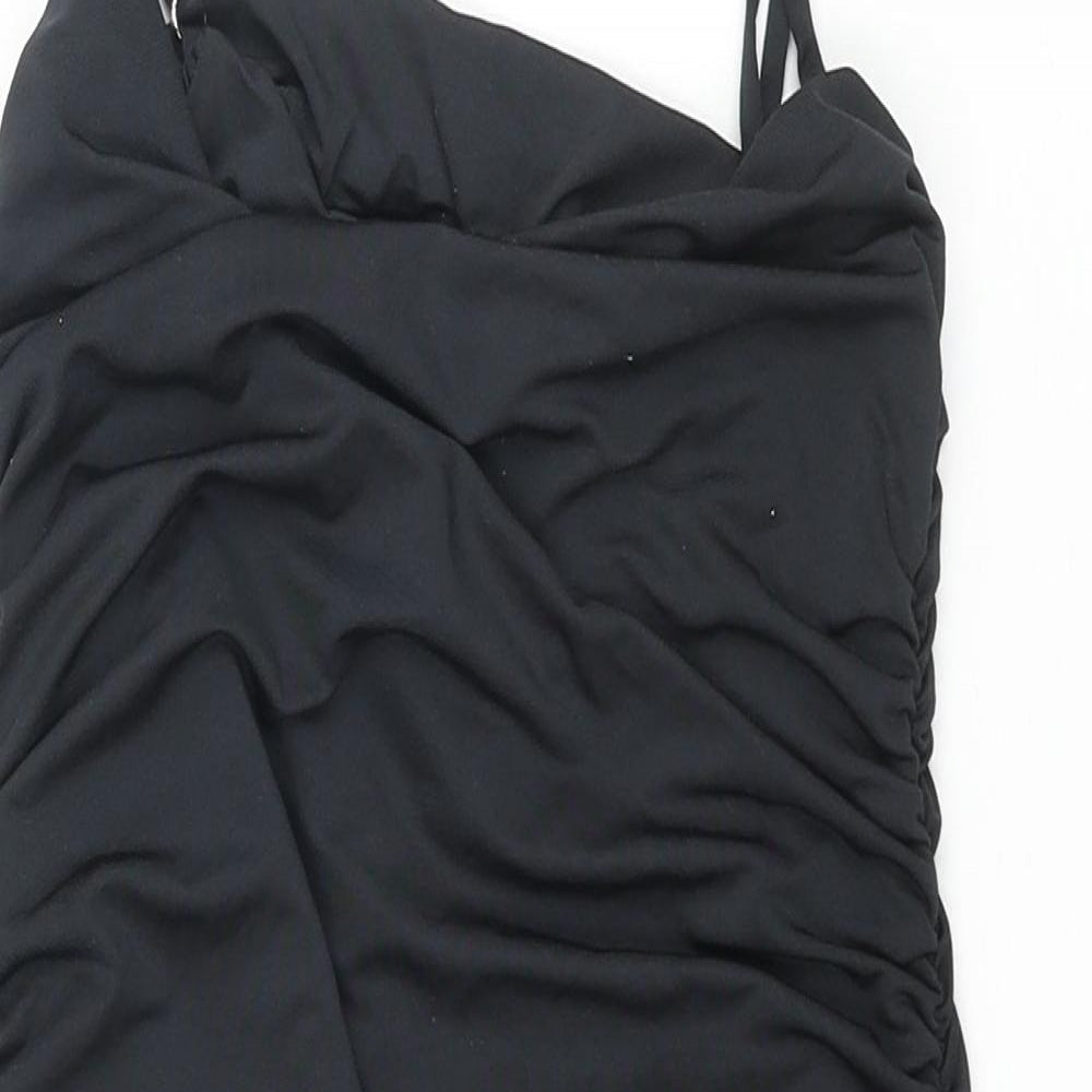 Oh Polly Womens Black Polyester Mini Size 4 Cowl Neck Pullover - Rouched