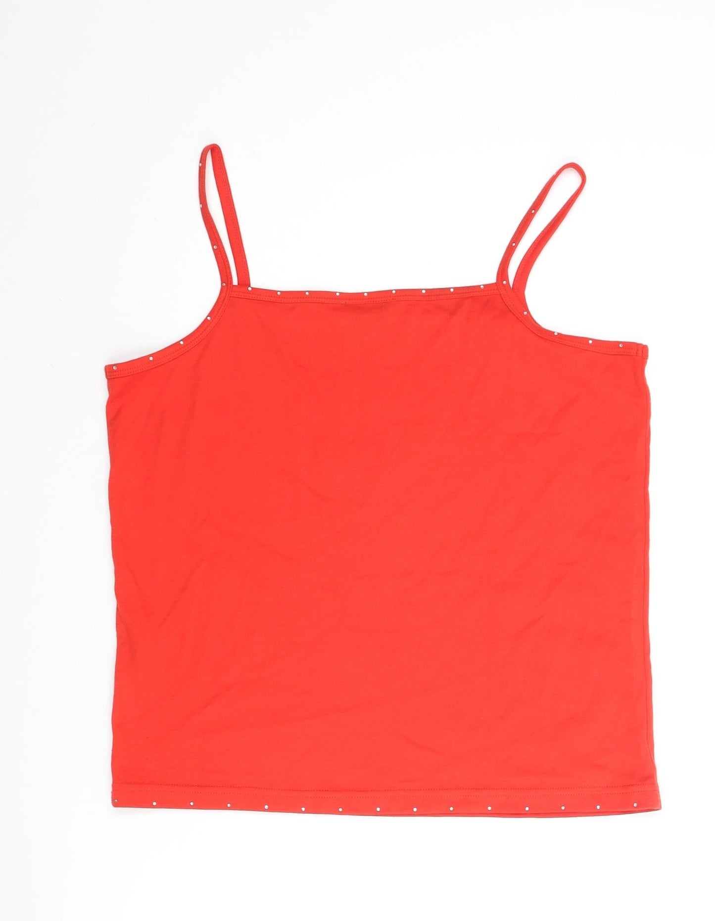 Emreco Womens Yellow Cotton Basic Tank Size 14 Square Neck - Rinestone Detail