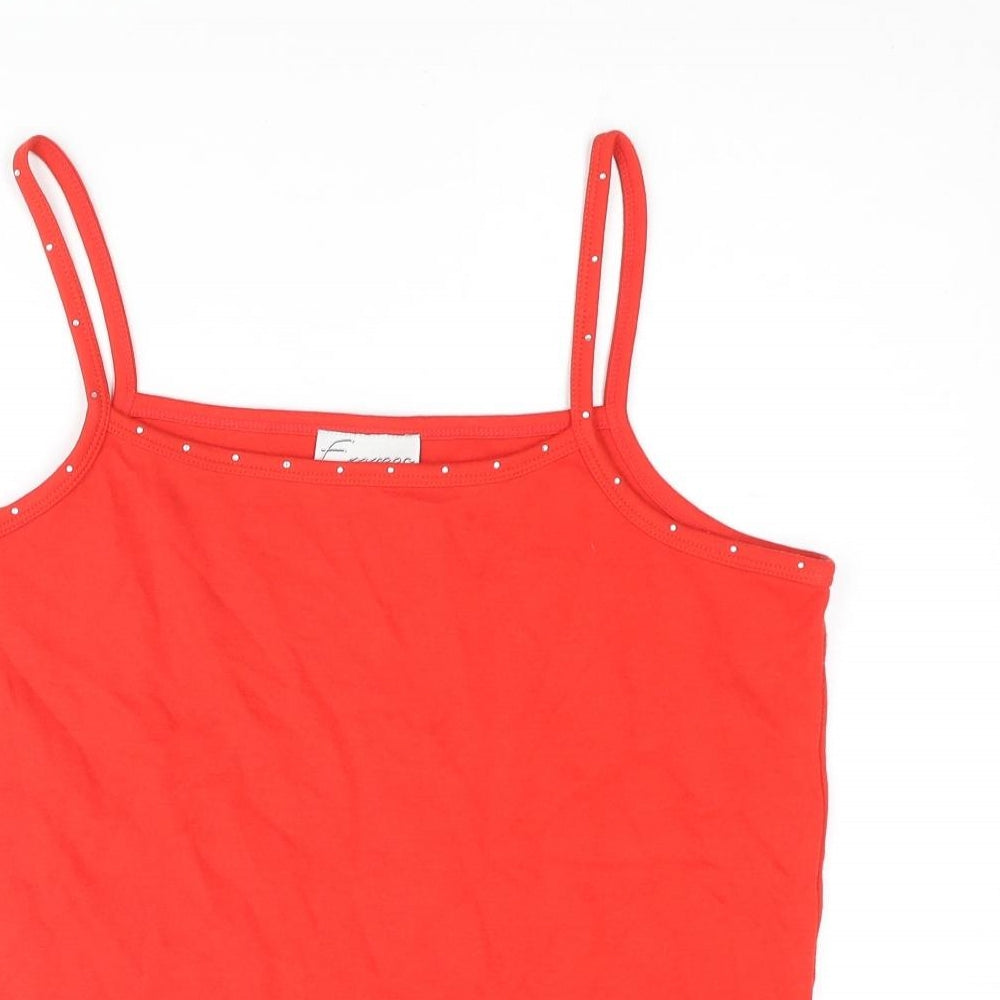 Emreco Womens Yellow Cotton Basic Tank Size 14 Square Neck - Rinestone Detail