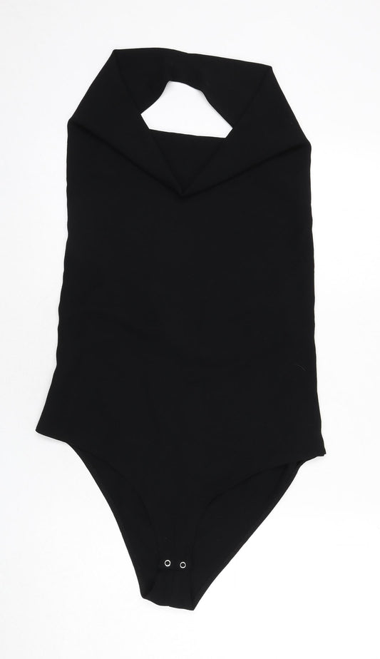 Zara Womens Black Polyester Bodysuit One-Piece Size L Snap - Backless