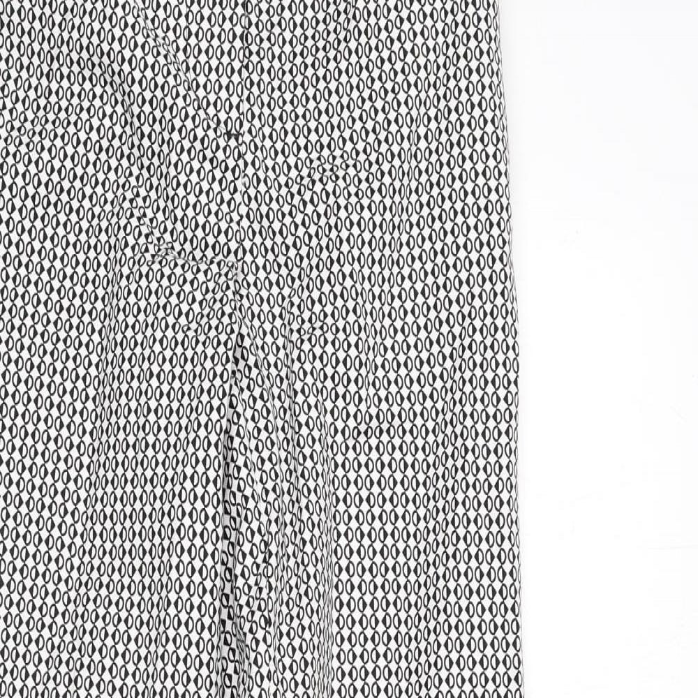 Marks and Spencer Womens Black Geometric Cotton Trousers Size 6 L26 in Regular Zip