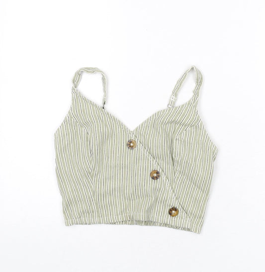 Hollister Womens Green Striped Polyester Camisole Tank Size S V-Neck - Cropped