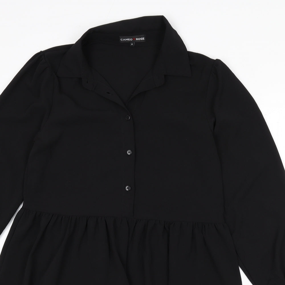 Cameo Rose Womens Black Polyester Fit & Flare Size 8 Collared Button