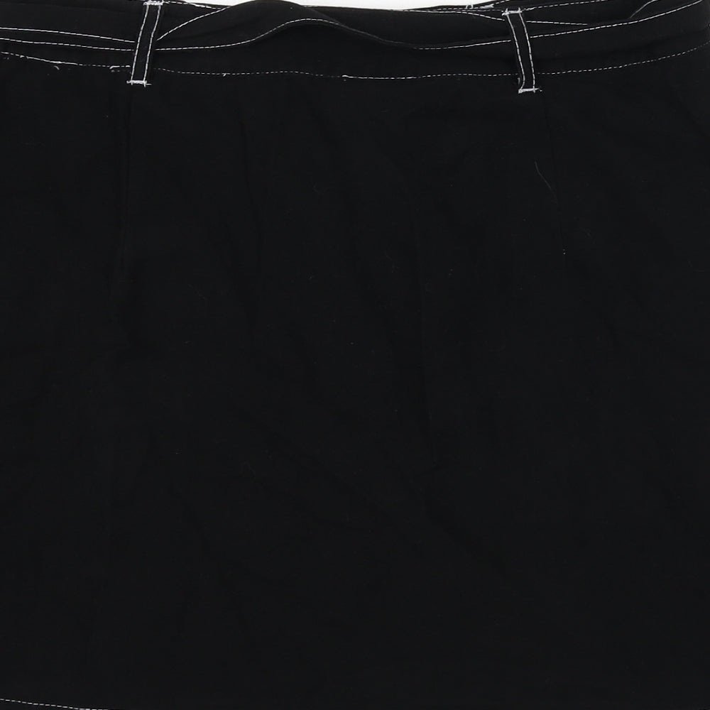 Miss Selfridge Womens Black Viscose A-Line Skirt Size 10 Button - Stitch Detail, Belt Included