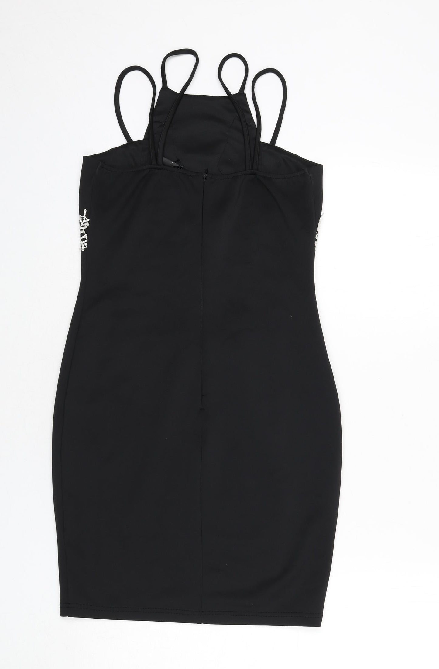 AX Paris Womens Black Polyester Bodycon Size 10 Round Neck Zip - Floral Embroidery