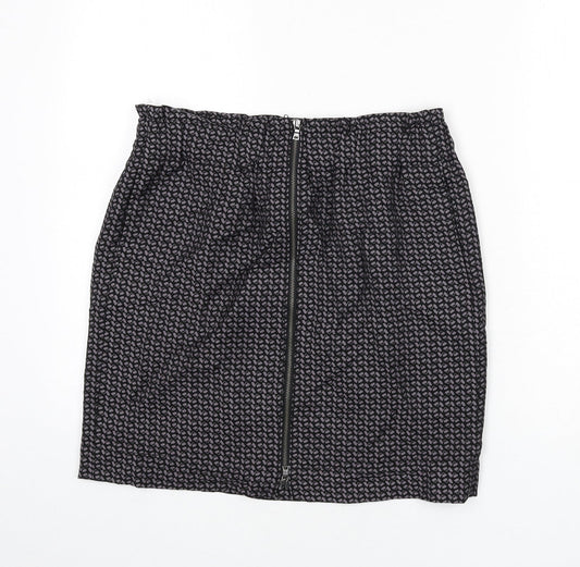 Gap Womens Black Geometric Viscose A-Line Skirt Size 12 Zip