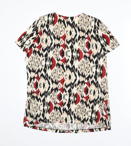 EWM Womens Multicoloured Geometric 100% Cotton Basic T-Shirt Size 14 Scoop Neck - Size 14-16, Beaded
