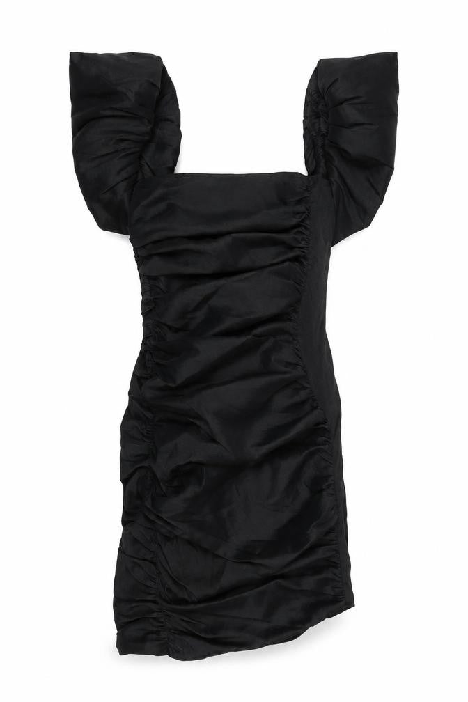 Oh Polly Womens Black Polyester Bodycon Size 6 Square Neck Zip - Mini, Ruched, Puffy
