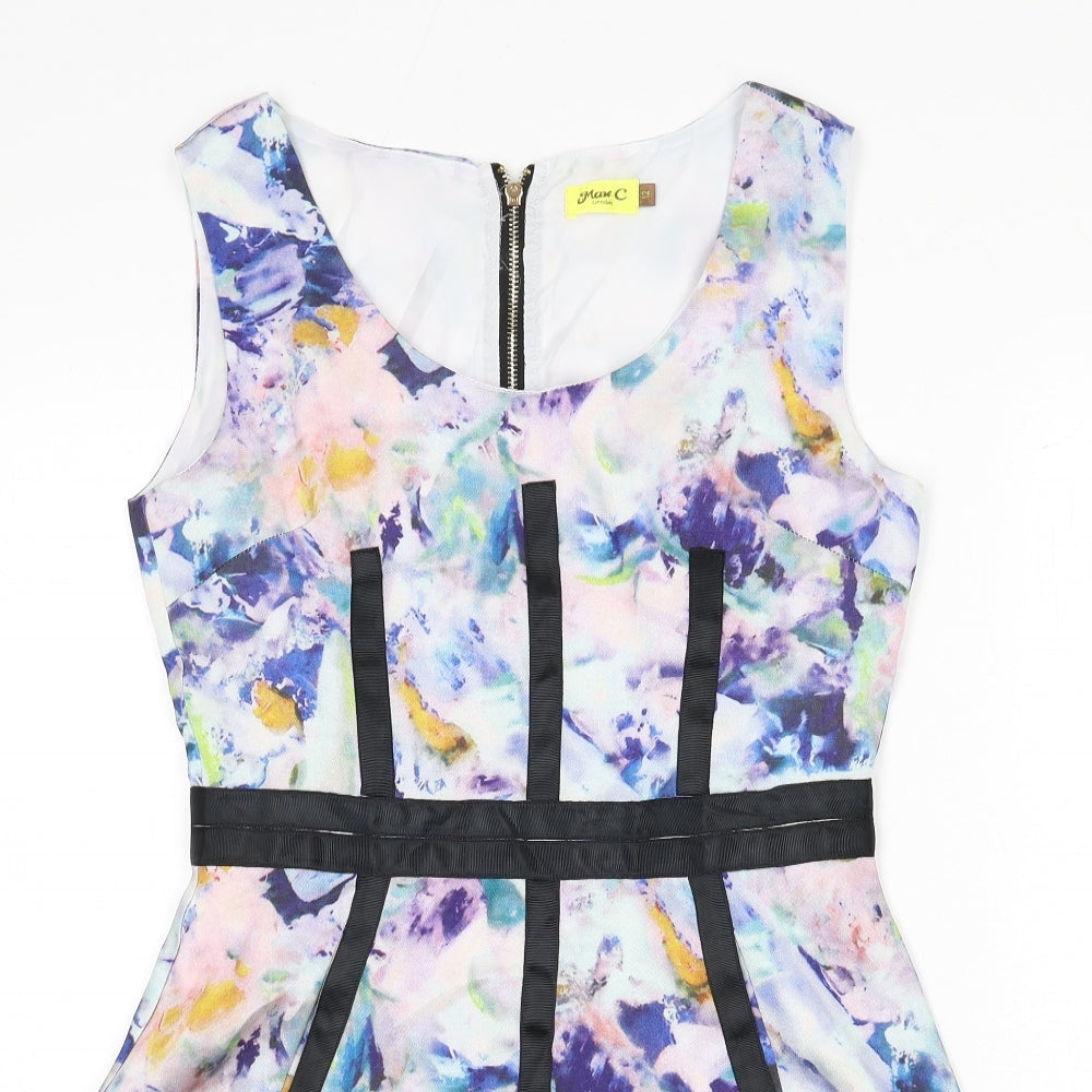 Max C Womens Multicoloured Geometric Polyester Fit & Flare Size 12 Round Neck Zip