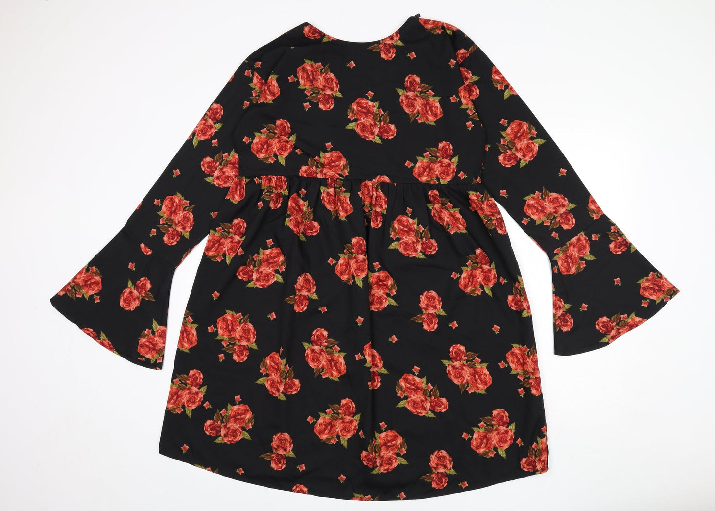 Boohoo Womens Grey Floral Polyester A-Line Size 12 Round Neck Pullover - Strap Detail