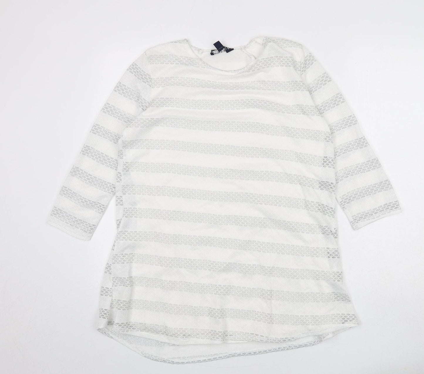 Saloos Womens White Geometric Viscose Basic T-Shirt Size 12 Round Neck