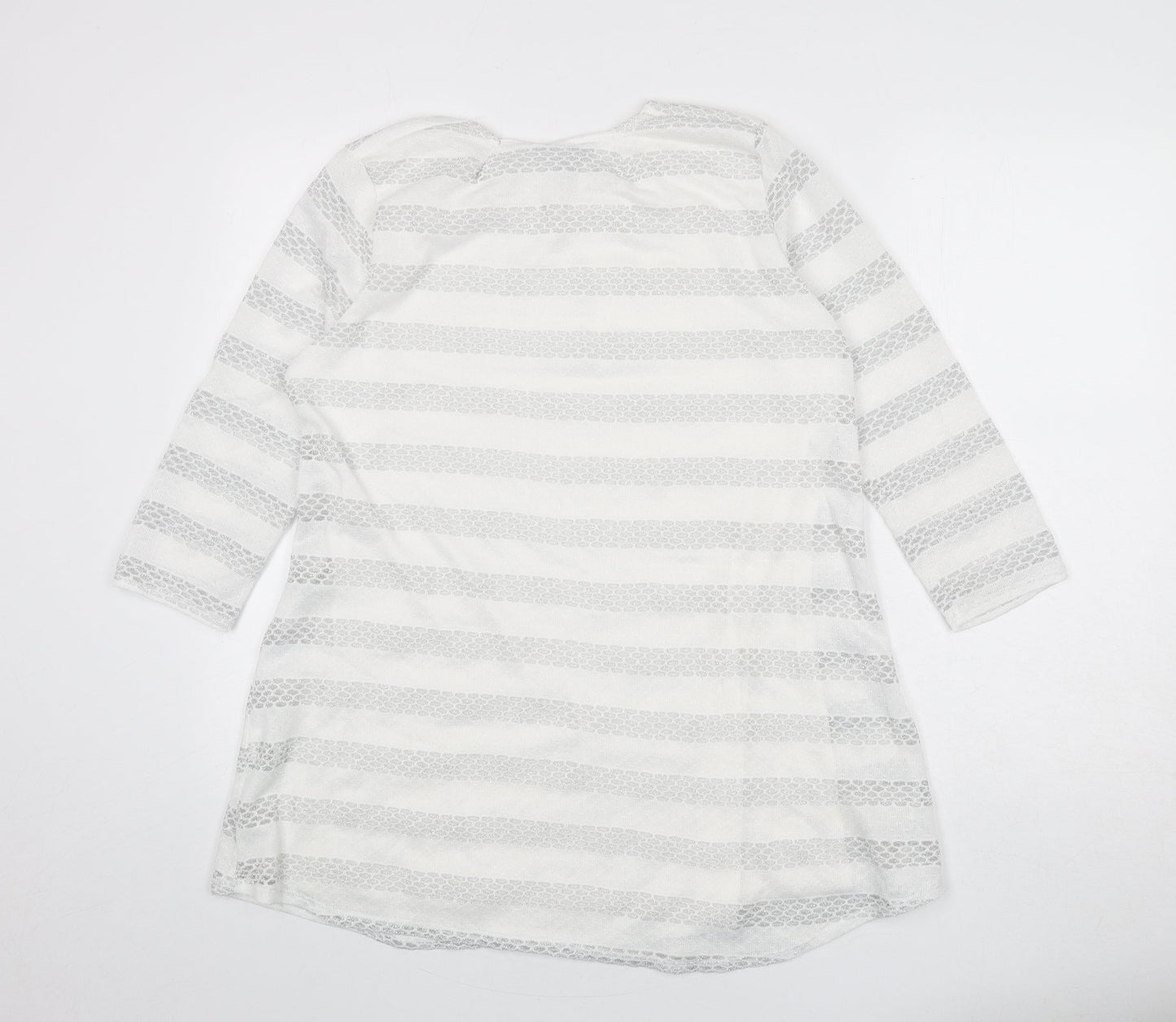 Saloos Womens White Geometric Viscose Basic T-Shirt Size 12 Round Neck