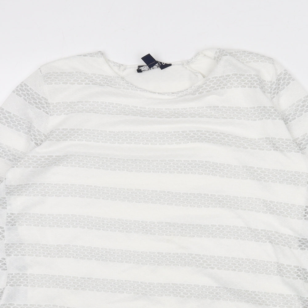Saloos Womens White Geometric Viscose Basic T-Shirt Size 12 Round Neck
