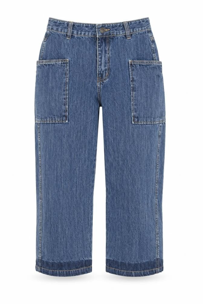 Epic Rare Womens Blue Cotton Cropped Jeans Size XS L21 in Regular Zip - Cargo Style