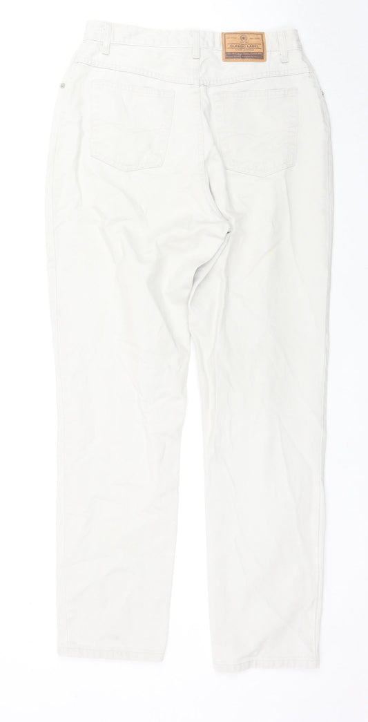 Marks and Spencer Womens Ivory Cotton Straight Jeans Size 14 L30 in Regular Zip